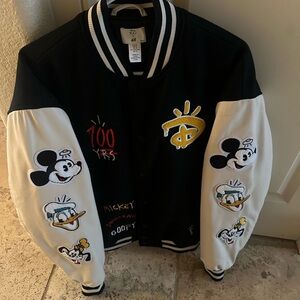 Disney mens Varsity Jacket - Black and White with Character Patches